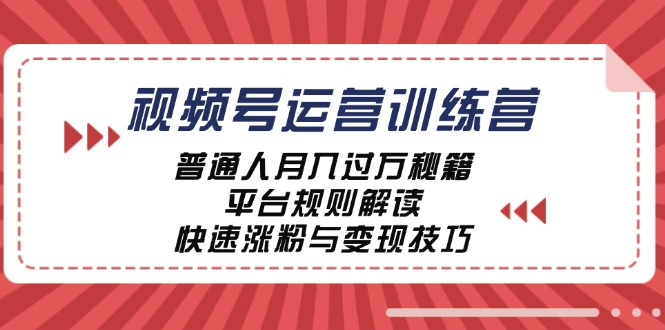 视频号运营训练营：普通人月入过万秘籍，平台规则解读，快速涨粉与变现-奇奇网创