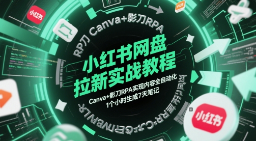 小红书网盘拉新实战教程，Canva+影刀RPA实现内容全自动化，1个小时生成7天笔记-奇奇网创
