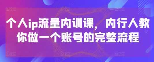 个人ip流量内训课，内行人教你做一个账号的完整流程-奇奇网创