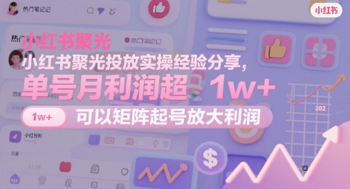 小红书聚光投放实操经验分享，单号月利润超1w+，可以矩阵起号放大利润-奇奇网创