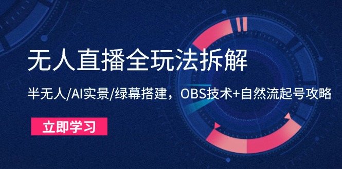 无人直播全玩法拆解：半无人/AI实景/绿幕搭建，OBS技术+自然流起号攻略-奇奇网创