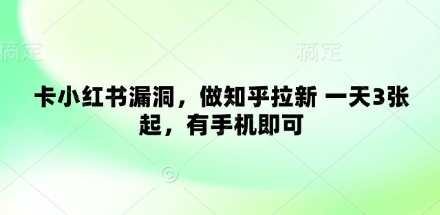卡小红书漏洞，做知乎拉新 一天3张起，有手机即可-奇奇网创