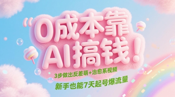 0成本靠AI搞钱！3步做出反差萌+治愈系视频，新手也能7天起号爆流量-奇奇网创