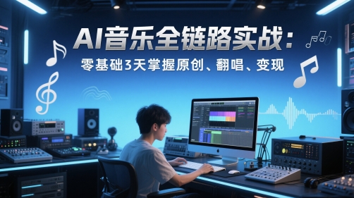 AI音乐全链路实战变现课：零基础3天掌握原创、翻唱、变现-奇奇网创