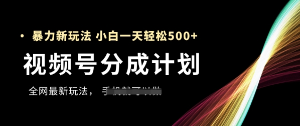 视频号分成计划，全网最暴力玩法，新手一天也能轻松5张+-奇奇网创