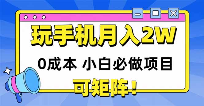 玩玩手机月入20000+，0成本小白必做项目，可矩阵-奇奇网创