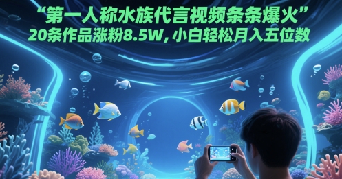 第一人称水族代言视频条条爆火，20条作品涨粉8.5W，小白轻松月入五位数-奇奇网创
