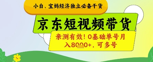 小白宝妈经济独立必备干货，京东短视频带货，亲测有效!0基础单号月入8k+，可多号【揭秘】-奇奇网创