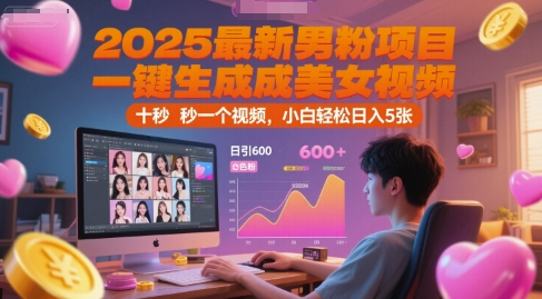 2025最新男粉项目，一键生成美女视频，日引600+色粉 十秒一个视频，小白轻松日入5张【揭秘】-奇奇网创