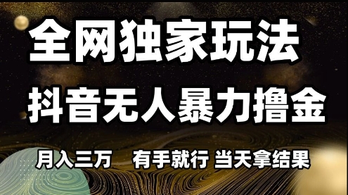 全网独家玩法抖音无人暴力撸金,月入3W,有手就行,当天拿结果【揭秘】-奇奇网创