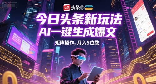 今日头条新玩法，AI一键生成爆文，矩阵操作，月入5位数-奇奇网创