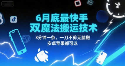6月底最新快手双魔法搬运技术，3分钟一条，一刀不剪无脑搬，安卓苹果都可以-奇奇网创