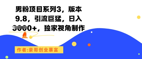 男粉项目系列3，版本9.8，引流巨猛，日入1k+，独家视角制作-奇奇网创