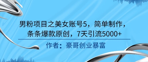 男粉项目之美女账号5，简单制作，条条爆款原创，7天引流5000+-奇奇网创