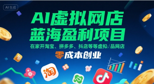 AI虚拟网店蓝海盈利项目,在家开淘宝、拼多多、抖店等虚拟品网店,零成本创业-奇奇网创