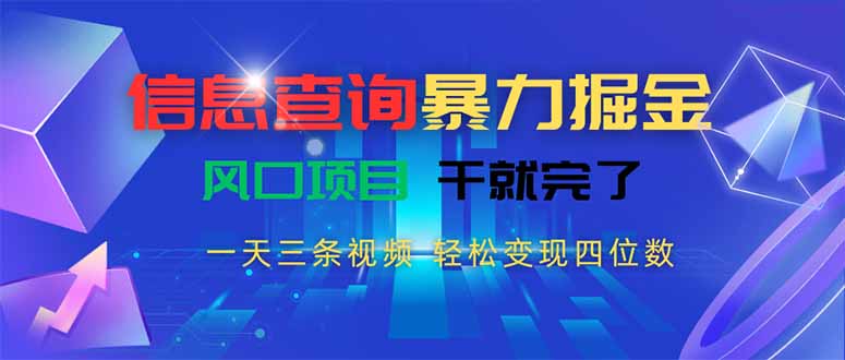 信息查询暴力掘金，一天三条视频 轻松变现四位数，风口项目干就完了-奇奇网创