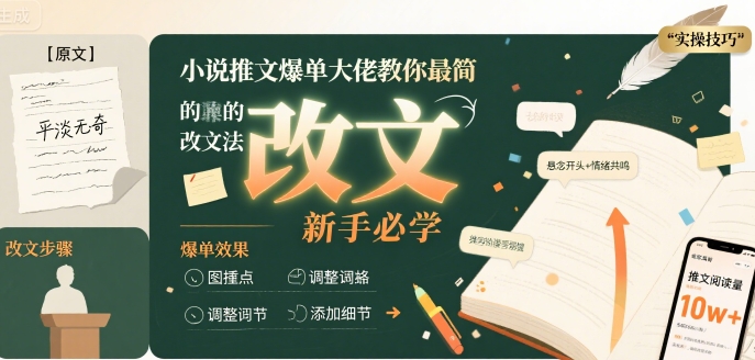 小说推文爆单大佬教你最简单的改文方法实操课，新手必学-奇奇网创