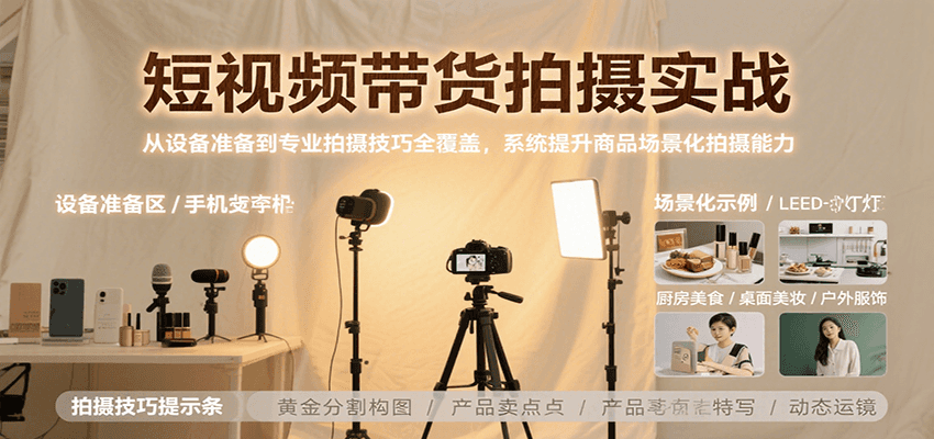 短视频带货拍摄实战，从设备准备到专业拍摄技巧全覆盖，系统提升商品场景化拍摄能力-奇奇网创