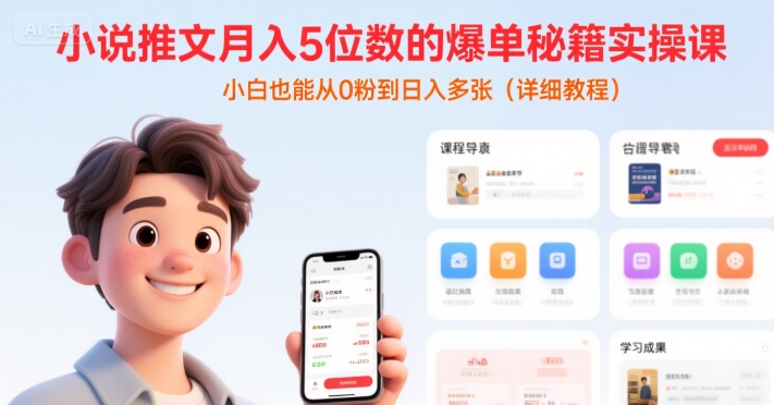 小说推文月入5位数的爆单秘籍实操课，，小白也能从0粉到日入多张(详细教程)-奇奇网创