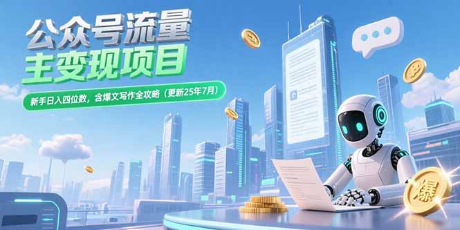 公众号流量主变现项目，新手日入四位数，含爆文写作全攻略(更新25年7月-奇奇网创