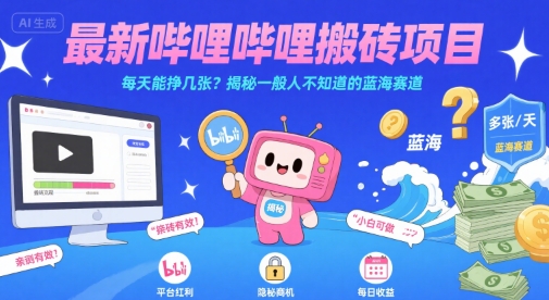 最新哔哩哔哩上B站搬砖项目，每天能挣几张？揭秘一般人不知道的蓝海赛道-奇奇网创