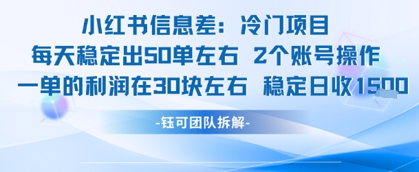 小红书信息差冷门项目一单利润30块每天稳定1.5k左右2个账号操作-奇奇网创