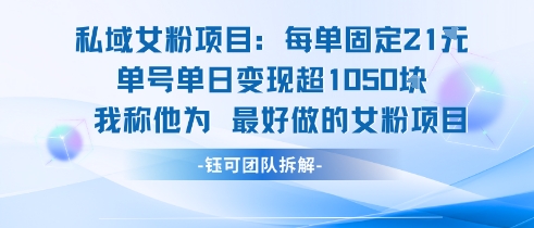 私域女粉项目：每单固定21块，单日变现超1k+，最好做的女粉项目-奇奇网创