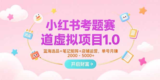 小红书考题赛道虚拟项目1.0，蓝海选品+笔记矩阵+店铺运营，单号月赚5000+-奇奇网创