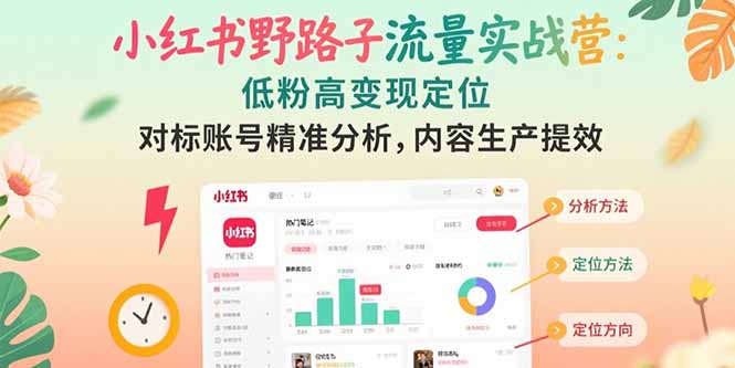 小红书野路子流量实战营：低粉高变现定位 对标账号精准分析 内容生产提效-奇奇网创