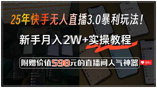 25年快手无人直播3.0暴利玩法！，新手月入2W+实操教程，附赠价值598元…-奇奇网创