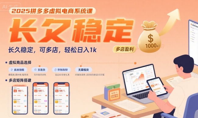 2025拼多多虚拟电商系统课，长久稳定，可多店，轻松日入1k-奇奇网创