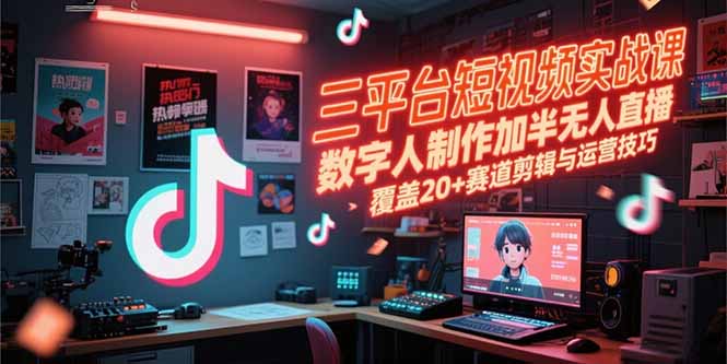 三平台短视频实战课，数字人制作加半无人直播，覆盖20+赛道剪辑与运营技巧-奇奇网创