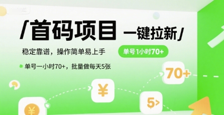 首码一键拉新项目，稳定靠谱，操作简单易上手，单号一小时70+，批量做每天5张【揭秘】-奇奇网创