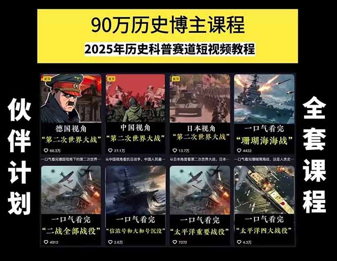 图片[1]-历史短视频赛道变现课，百集素材库应用，文案剪辑技巧，账号运营全案-奇奇网创