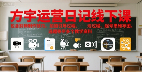 方宇运营日记线下课，包含剪辑制作技巧、拍摄引导过程、起号思维导图、选题等多个教学资料-奇奇网创