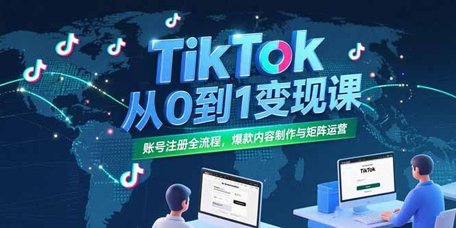 TikTok从0到1变现课，账号注册全流程，爆款内容制作与矩阵运营-奇奇网创