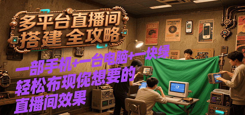 多平台直播间搭建全攻略，一部手机+一台电脑+一块绿布轻松实现你想要的直播间效果-奇奇网创