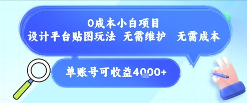 0成本小白项目，设计平台贴图玩法，无需维护，无需成本，单账号单月可产生收益4k+-奇奇网创