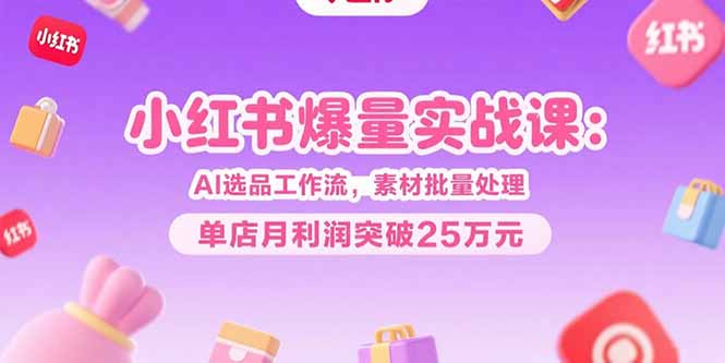 小红书爆量实战课：AI选品工作流，素材批量处理，单店月利润突破25万元-奇奇网创