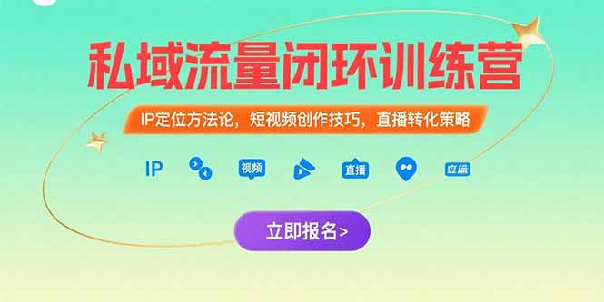 私域流量闭环训练营：IP定位方法论，短视频创作技巧，直播转化策略-奇奇网创