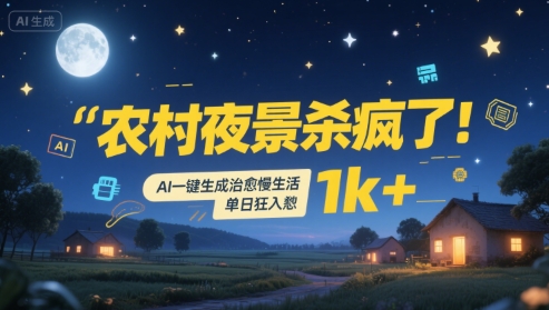 农村夜景杀疯了！AI一键生成治愈系慢生活，单日狂入1k+-奇奇网创