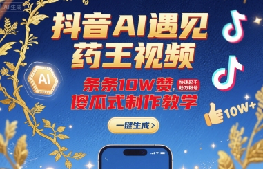 抖音AI遇见药王视频，条条10W赞，快速起千粉万粉号，傻瓜式制作教学-奇奇网创