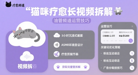猫咪疗愈长视频拆解 &油管频道运营技巧-奇奇网创