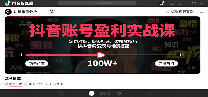 抖音账号盈利实战课，定位对标、标签打造、破播放技巧，讲涨粉变现与场景搭建-奇奇网创
