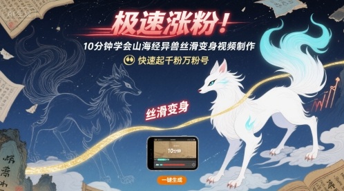 极速涨粉！10分钟学会山海经异兽丝滑变身视频制作，快速起千粉万粉号-奇奇网创