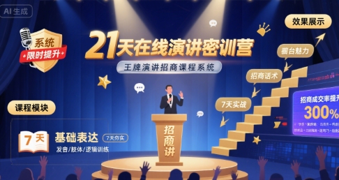 21天在线演讲密训营，王牌演讲招商课程系统-奇奇网创