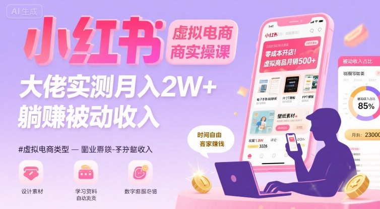 小红书虚拟电商，大佬实测月入2W+，实现被动收入-奇奇网创