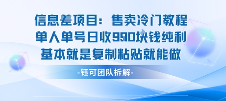 信息差项目：售卖冷门教程单人单号日收9张纯利基本就是复制粘贴就能做-奇奇网创