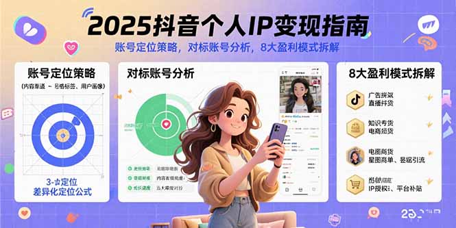 2025抖音个人IP变现指南，账号定位策略，对标账号分析，8大盈利模式拆解-奇奇网创
