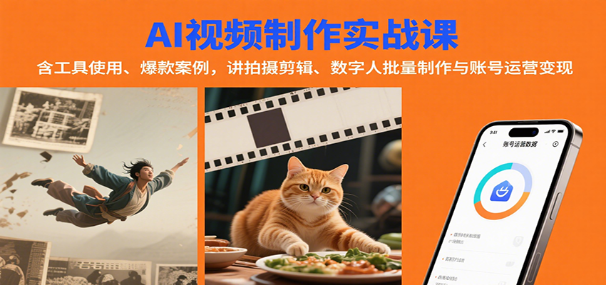AI视频制作实战：含工具使用、爆款案例，讲拍摄剪辑、数字人批量制作与账号运营变现-奇奇网创